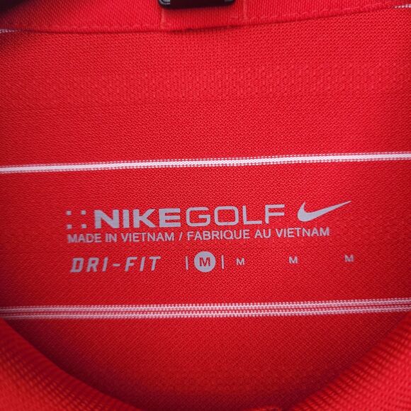Nike Polo Shirt Mens Medium Striped Red Dri Fit Golf Swoosh - Picture 10 of 12